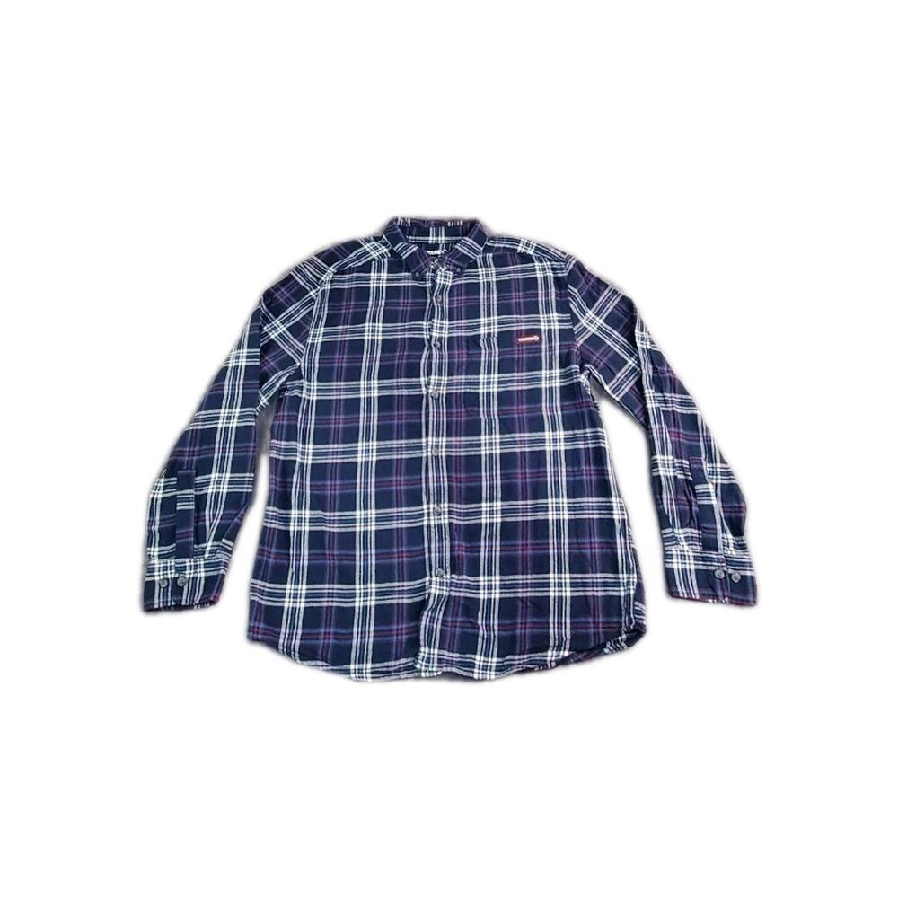 Wolverine Workwear Sz L Flannel Shirt Long Sleeve Blue Red Plaid Men's C34-4